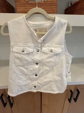 Anthropologie White Sleeveless Denim Vest